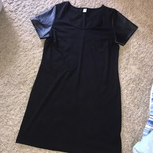 Black T-shirt dress with leather sleeves